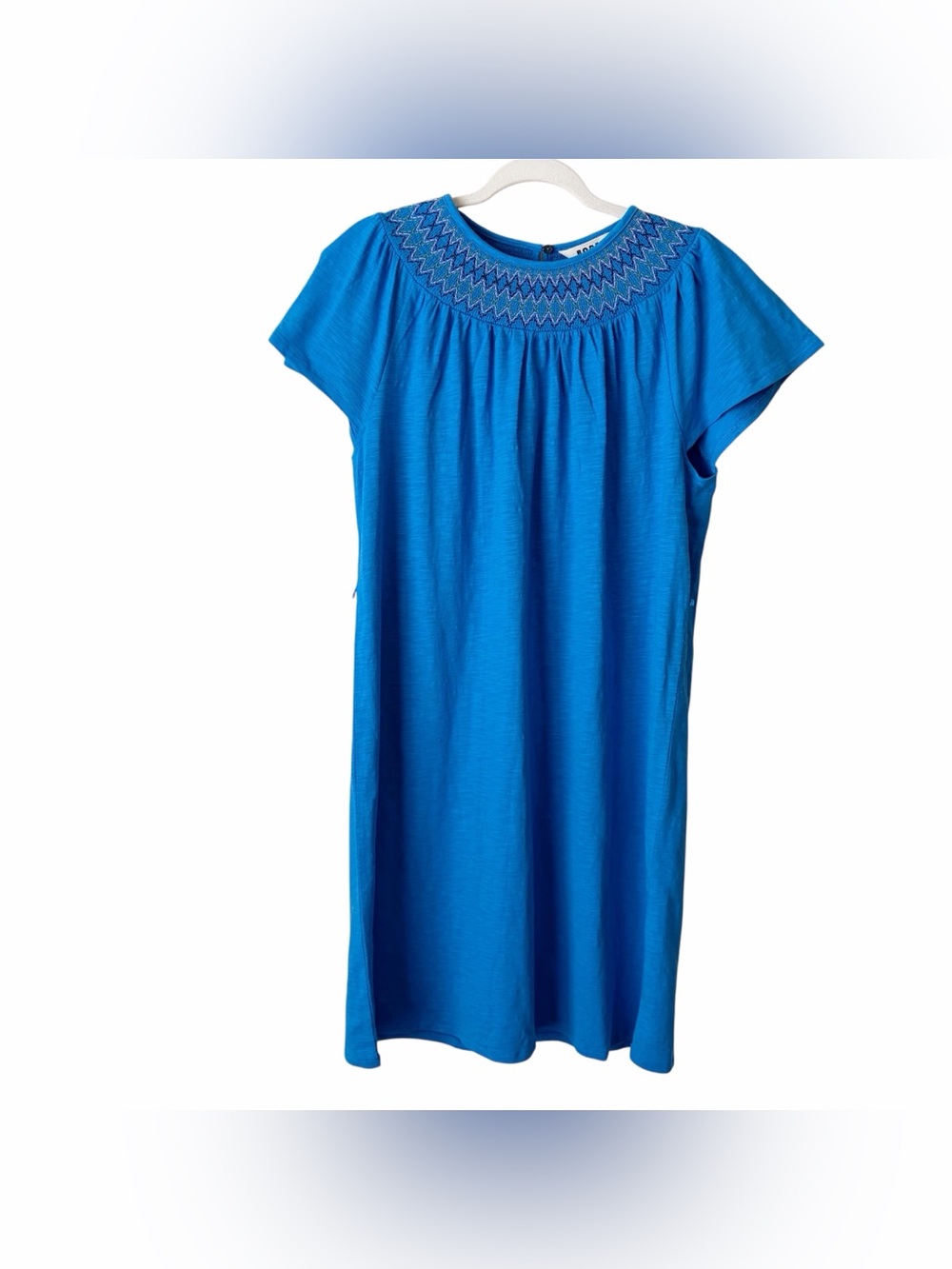 Boden | Nina Shirt Dress Embroidered Neck Short Sleeves Cotton Blue Size 10